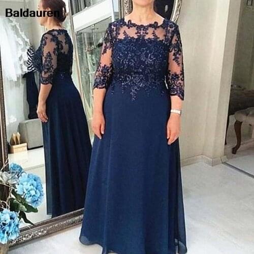 Navy Blue Wedding Dress For Mom Chiffon Dress For Wedding Mother Bride Plus Size vestido madre comunion mae da noiva