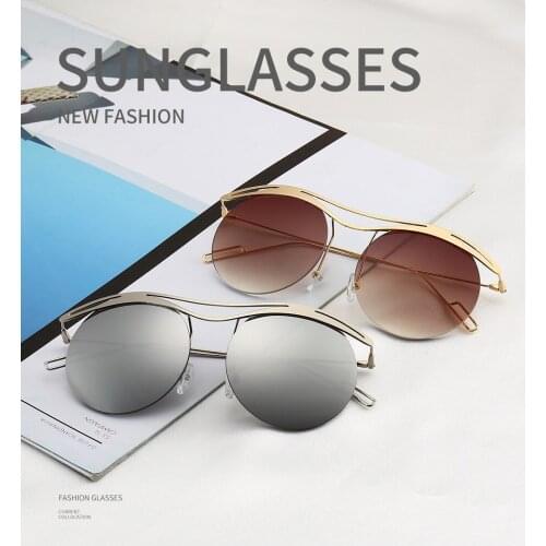 High Quality Gradient Semi Punk Round Retro Custom Rimless Sunglasses Women