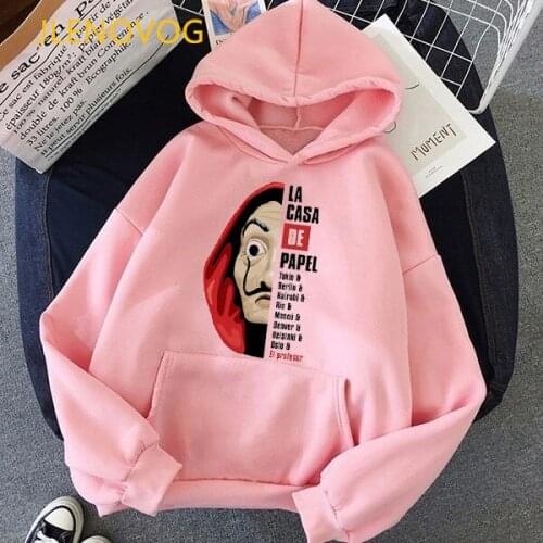 Pink cap hoodies women clothes 2020 vogue graphic La Casa De Papel print Money Heist sweatshirt harajuku sudadera streetwear