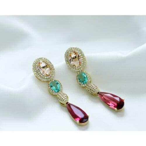 Fashion Red Water Drop Earrings Women Luxury Jewelry Shining Cubic Zirconia Long Dangle Earrings Brand Earring