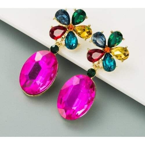 Elegant Fuchsia Crystals Zircons Long Drop Women Earrings Flowers Dangle Earrings Jewelry for Bridal Wedding Earrings Bijoux