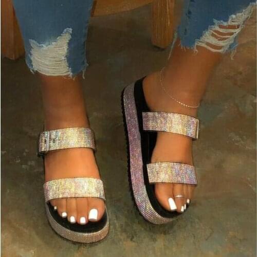 Sooneeya 2020 Summer Fashion Women Shoes Woman Platform Sandals Bling Crystal Slides With Buckle Slippers Thick Sole Flip Flops