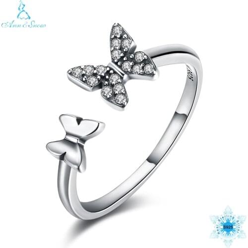 Ann&Snow Hot Sale 925 Sterling Silver Dazzling CZ Butterfly Open Finger Ring for Women Sterling Silver Fine Jewelry Gift