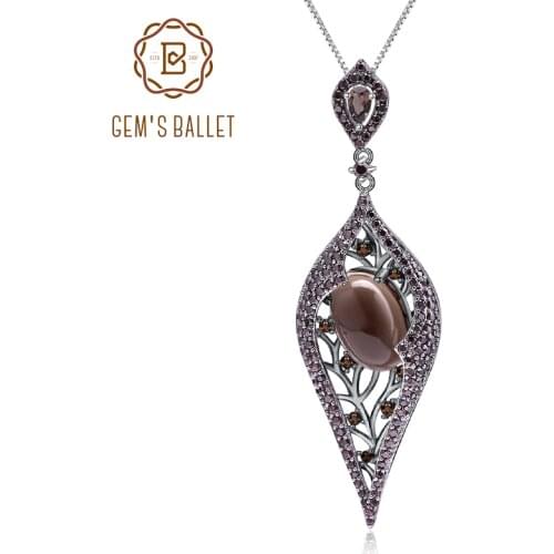 GEMS BALLET 925 Sterling Sliver Natural Smoky Quart Gemstone Vintage Gothic Punk Pendant Necklace For Women Party Jewelry