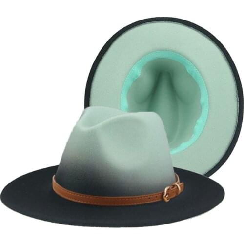 Winter women hats wide brim gradient color belt band buckle classic simple women fedora hats men casual designed winter men hats