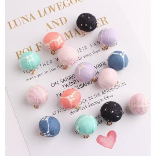 10pcs/lot 14mm Colorful weave cloth Covered Round Ball Beads Charms Pendant For DIY Earrings Necklace Bracelet Jewelry Making