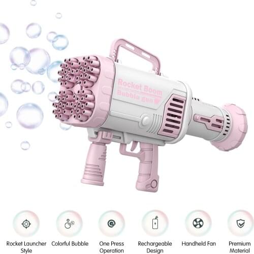 2 in 1 Bubble Gun & Handheld Fan 64 Holes Automatic Bubble Machine Gatling Bubble Machine Gun Bubble Blower for Kids Toddlers