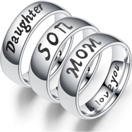 2018 New Arrival Family Jewelry MOM Daughter Son Enamel Letter Titanium Steel Charm Finger Rings Gifts Mothers Day Bague JZ-117