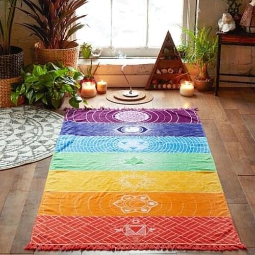 2020 New Hot Blanket Tassels Single Rainbow Chakra Towel Mandala Boho Stripes Travel Yoga Colorful Water-absorption Mat Tapestry