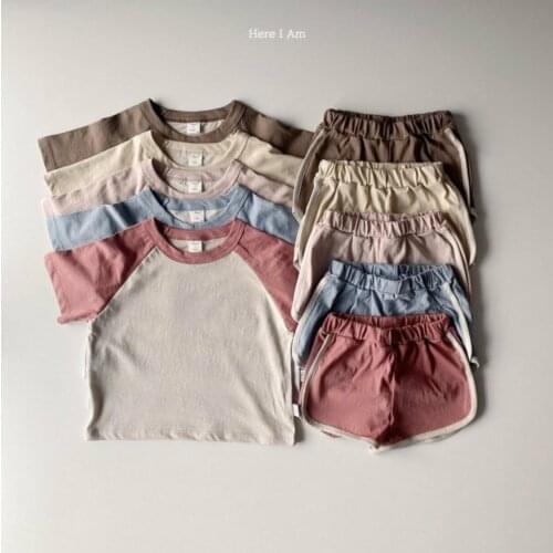 2021 new cotton girls boys 2 pcs set summer patchwork t shirt+shorts cool soft kids suit