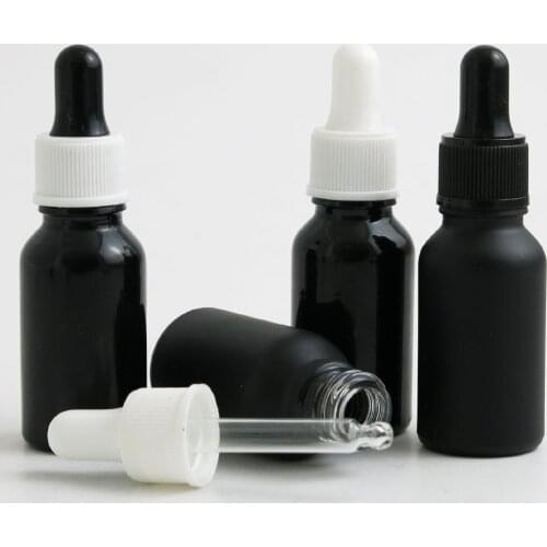 360pc 20ml Frosted Black/Bright Black Glass Dropper Bottle with Black/White Drop Glass Essential Oil Pipette Bottle