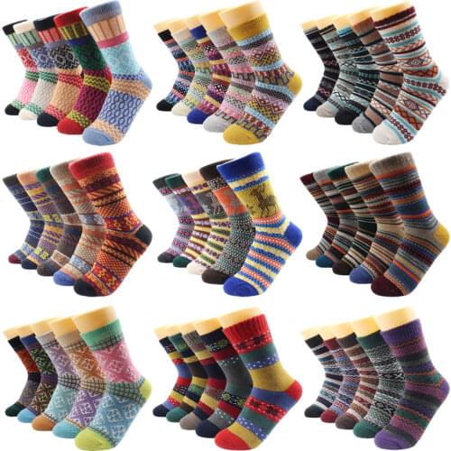 5 Pairs Autumn Winter Women Wool Socks Warmer Cashmere Thermal Thicken Kawaii Pack Gifts for Women