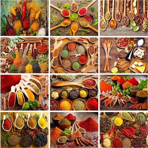 5D DIY Diamond Painting Seasoning Full Square/Round Diamond Embroidery Kitchen Mosaic Picture of Rhinestones Home Decoration