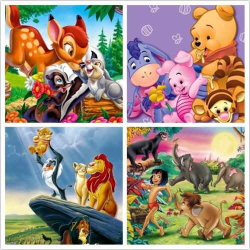 Disney 5D Diy Full Circle Diamond Embroidery Lion King Fawn Bambi Rhinestone Embroidery Kit Mosaic Handmade Home Decoration