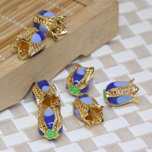 High quality fashion 9*12mm gold-color flower cloisonne vintage elegant accessories spacers beads 5pcs jewelry making B2386