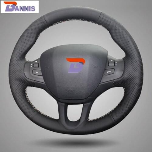 BANNIS Black Artificial Leather DIY Hand-stitched Steering Wheel Cover for Peugeot 208 Peugeot 2008 Car Special