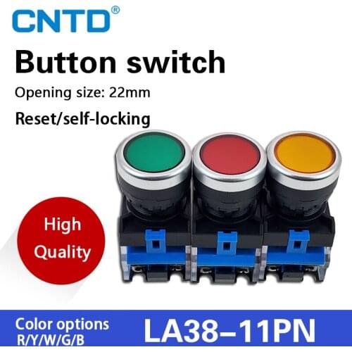 CNTD 22mm LA38 Flat Head Push Button Switch 1NO 1NC Momentary Push Button Switches LA38-11 6Colors Normal Open+Normal Closed