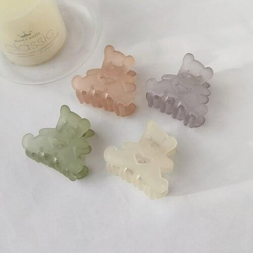 Korean Solid Color Small Bear Hair Claws Hairpins Barrette Shark Hair Clips Headwear For Women Girls Acrylic Hair Accessories