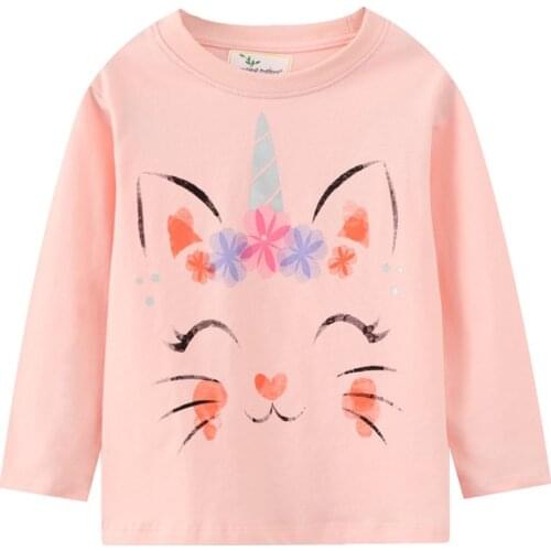 Jumping Meters Hot Selling Girls T shirts For Autumn Spring Cute Unicorn Print Childrens Cotton Clothes Long Sleeve Tops Tees