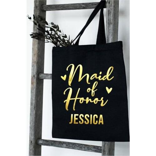 Custom Logo Wedding Bachelorette Party Gifts Bride To Be Personalized Wedding Canvas Bags Maid of Honor Bridesmaid Tote Bag
