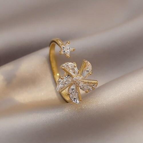 Delicate Luxury Rotary Windmill Ring Inlay Dazzling Cubic Zirconia Elegant Adjustable Jewelry For Women Wedding Birthday Gifts