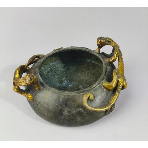Delicate Interesting Ancient Chinese Collection Home Decoration Copper Anaglyph Dragon Brush Washer / Ashtray