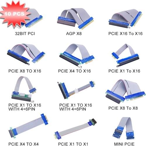 10 PCS Cables PCIE To X16 X8 X4 X1 AGP X8 Cable MINI PCIE Adapter 4pin 6pin Power Cord Expansion Slot Flexible for Graphics Card