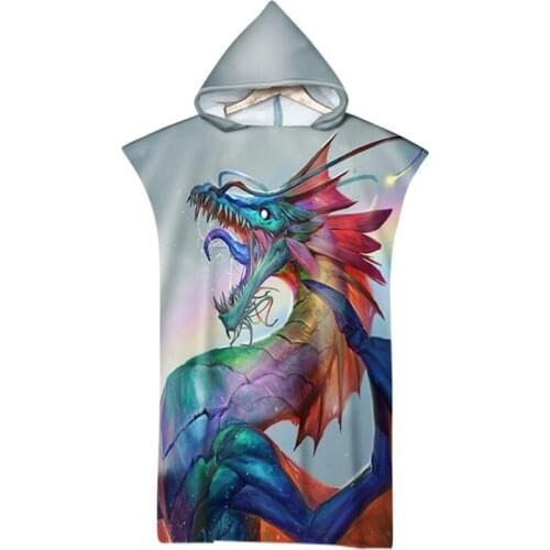 Microfiber Hood Beach Towel Swimsuit Dragon Printed Changing Robe Absorbent Surf Poncho Hooded Bath Towels for Adult Beachwear