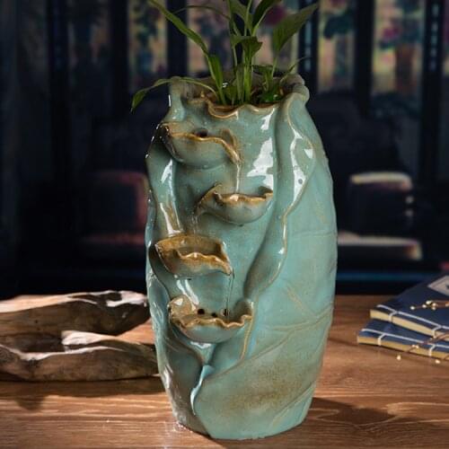 Ceramic water fountain humidifier water living room feng shui ornaments crafts decorative vase Home Furnishing desktop