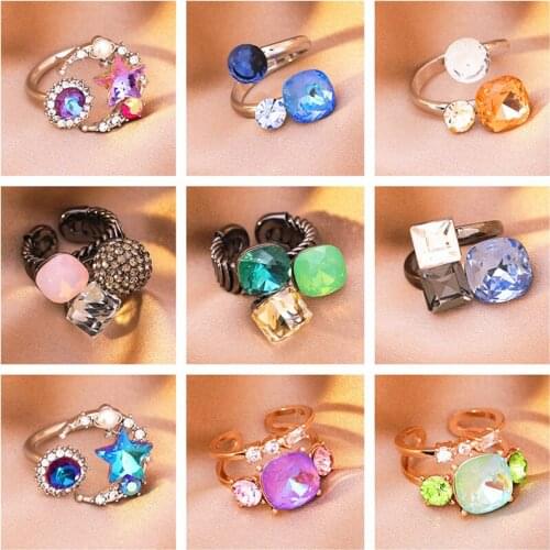 Vintage Retro Metal Crystal Geometry Rings кольцо Luxury Fashion Index Finger Rings for Women Jewelry Female Cocktail Ring 2021