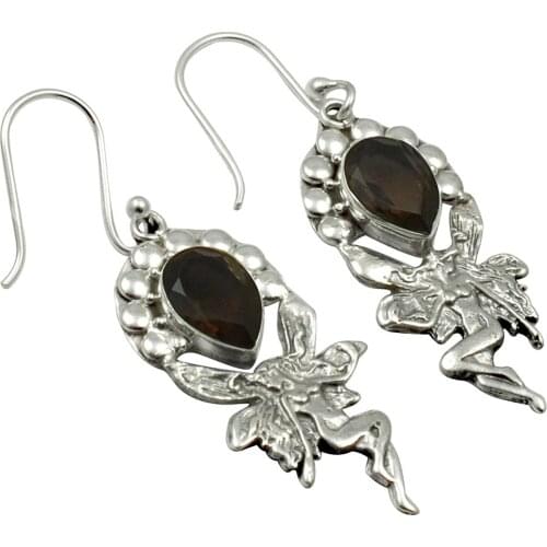 Lovegem Genuine Smoky Quartz EARRINGS 925 Sterling Silver, 46 mm, AE1884
