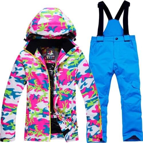 Girls Ski Suits Warm Waterproof Children Skiing Snowboarding Jackets + Pants Winter Kids Child Ski Clothing Set Snow Coats