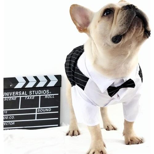 Fashion French Bulldog Wedding Handsome Suit Puppy Pet Dog Clothes for Small Dogs Chihuahua Striped Clothing Pug Costume S-2XL