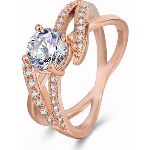 Fashion jewelry rose gold staggered geometric zircon female ring sweet and romantic wedding ring