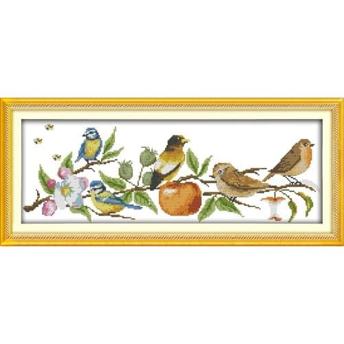Joy Sunday The Birds on The Tree Printed and Counted DIY Chinese Cross Stitch Kit Printed Cross-stitch Set Embroidery Needlework