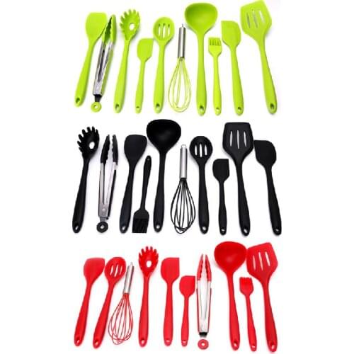 Utensil Sets Cooking Spoons Spatulas Shovel Spade Kitchen Utensils Silicone+Stainless Steel Basting Brush