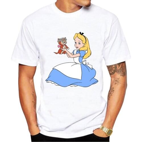 New Brand Fashion Tshirt Men O-neck Alice in Wonderland Casual T Shirt Men Top Tee
