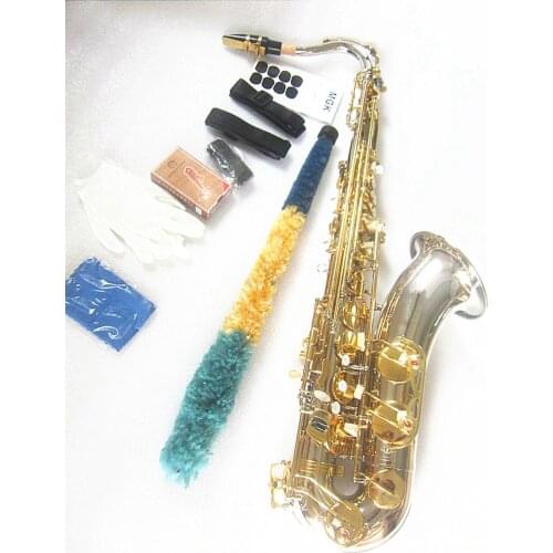 New Tenor Saxophone Musical Instruments Bb Nickel Silver Plated Tube Gold Key Sax With Case Mouthpiec Free shipping