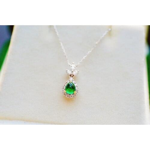 JHY Solid 18K White Gold 4.6mm Nature Green Emerald Gemstones Pendants Necklaces for Women Fine Jewelry for Women Gifts