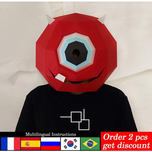 Prt-cut One Eyed Monster Monsters Inc. Adult Head Mask Paper Model,3D Low-poly Papercraft,Party Cosplay Prop,DIY Toy RTY004