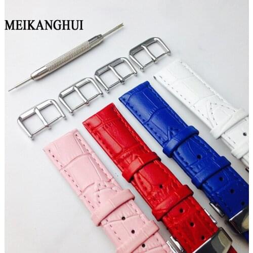 MEIKANGHUI Watchband 14 15 16 17 18 19 20 mm Soft Calf Genuine Leather Watch Strap Alligator Grain Watch Band for Tissot Seiko