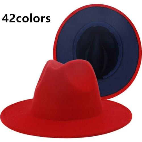 Richkeda Store New 2021 Winter Women Hats Solid Patchwork Two Different Color Wide Brim Church Women Hats Winter Autumn Men