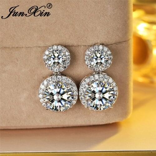 Luxury Crystal Round Stone Earrings White Gold Yellow Rose Gold White Zircon Vintage Wedding Stud Earrings For Women Ear Studs