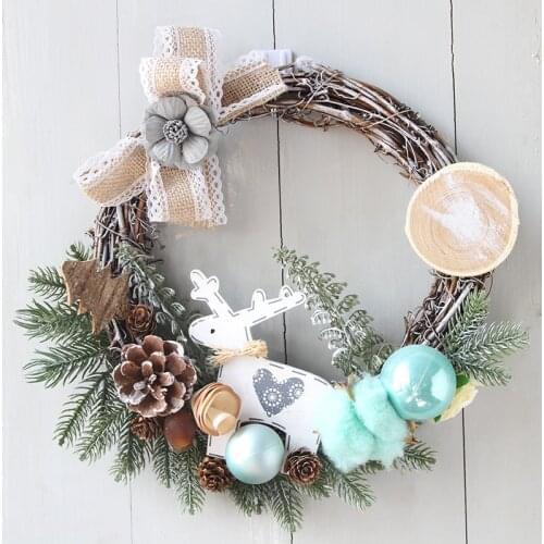 Christmas handmade rattan garland Artificial Wreath with Bowknot and Pine Cones Front Door Hanging Ornament Realistic Xmas Decor