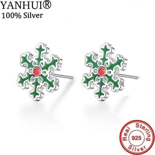 YANHUI Original 925 Silver Cute Snowflake Stud Earrings for Women Birthday Christmas Gift Flower Earrings Jewelry Gift ED634