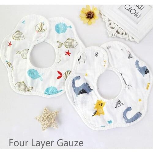Cartoon Children Bibs 360 Rotating Petal Bib Four-Layer Muslin Cotton Infant Saliva Bibs Feeding Care Rice Pocket Cute Baby Bibs