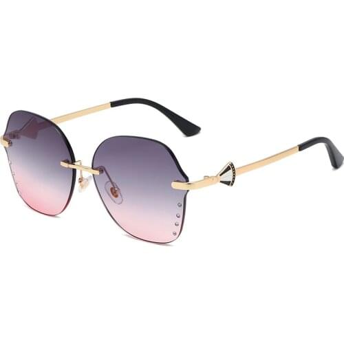 Rimless Sunglasses For Ladies Rhinestone Double Color Lens Eyewear Fashion Designer Sun Glasses UV400 Protection Shades Oculos