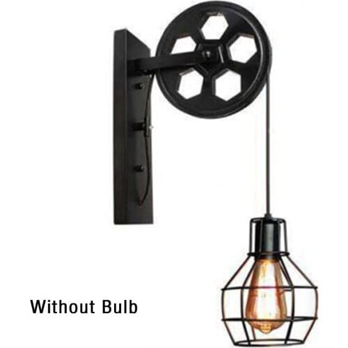 Retro Vintage Wall Light Shade Ceiling Lifting Pulley Industrial Wall Lamp Fixture Iron Loft Cafe Bar Adjustable Sconce Light