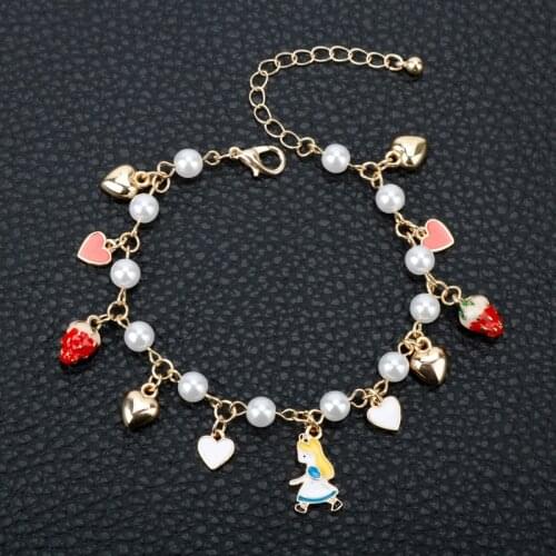 Dongsheng Fashion Jewelry Fairy Alice Wonderland Charm Bracelets Bangles Fairy Tale Story With Heart Pearls Bracelets