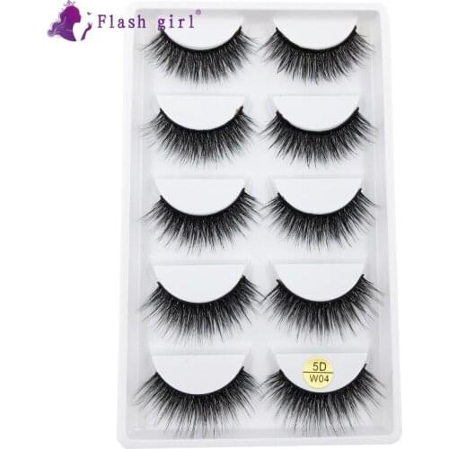 High Quality 5 Pairs 5D Mink False Eyelashes Natural/Thick Long Eye Lashes Wispy Makeup Beauty Extension Tools 5D-W04